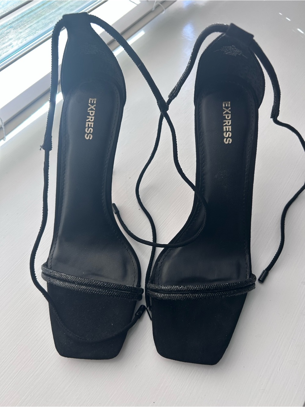 Express Black Lace-Up Square Toe Heel Sandals